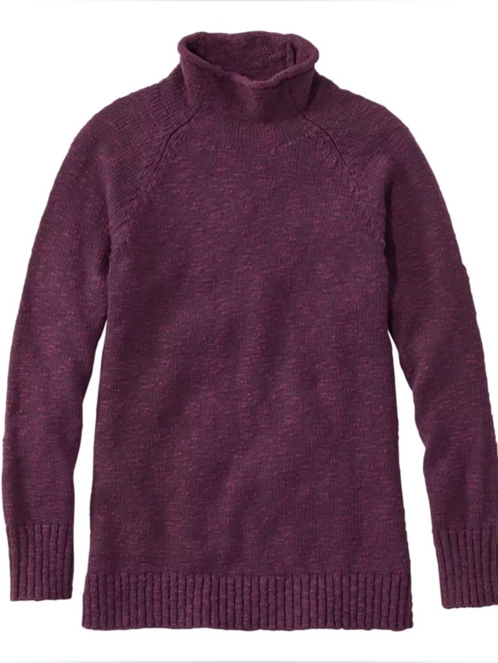 L.L. Bean Cotton Ragg Rolled Neck Sweater XL Plus Funnelneck Pullover Eggplant